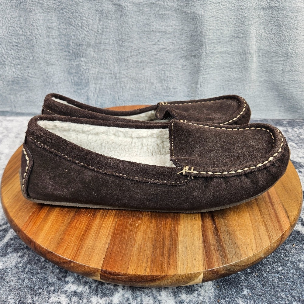 LL Bean Mountain Slippers Women Size 8 Brown Shoes Slip On Suede Shearling Moc